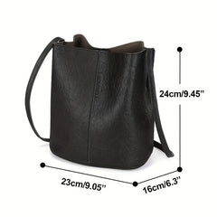 Vintage Bucket Bag For Women Solid Shoulder Bag Stitching Handbags