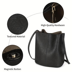 Vintage Bucket Bag For Women Solid Shoulder Bag Stitching Handbags