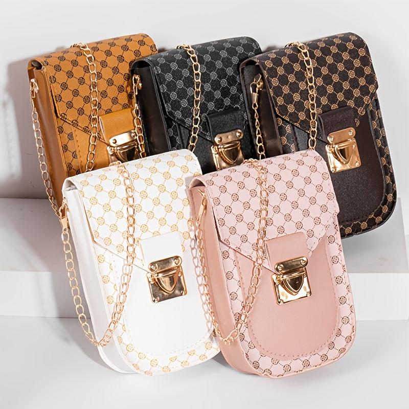 Geometric Pattern Phone Bag Women's Flap Chain Shoulder Bag