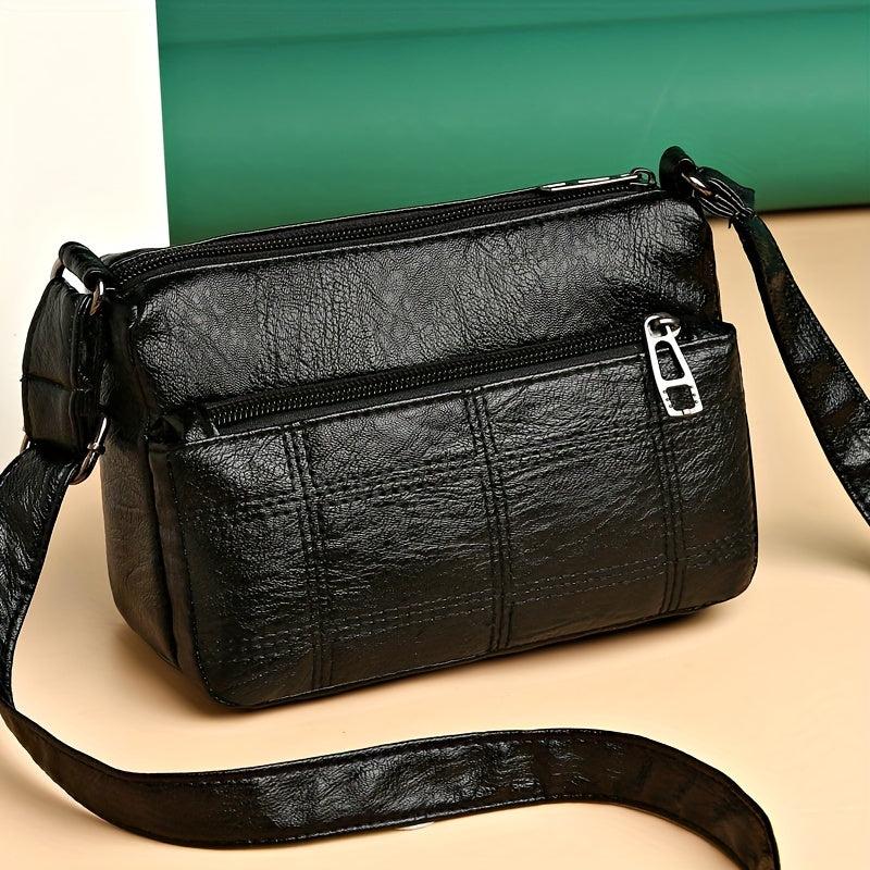 Women's Stitching Crossbody Bag Vintage PU Shoulder Bag Pockets Purse