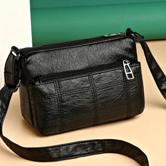 Women's Stitching Crossbody Bag Vintage PU Shoulder Bag Pockets Purse