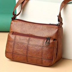 Women's Stitching Crossbody Bag Vintage PU Shoulder Bag Pockets Purse