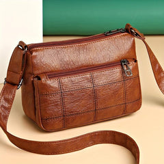 Women's Stitching Crossbody Bag Vintage PU Shoulder Bag Pockets Purse