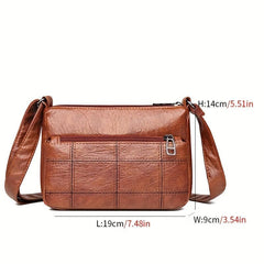 Women's Stitching Crossbody Bag Vintage PU Shoulder Bag Pockets Purse