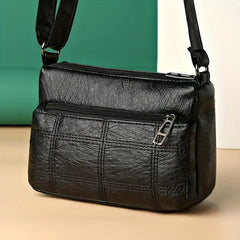 Women's Stitching Crossbody Bag Vintage PU Shoulder Bag Pockets Purse