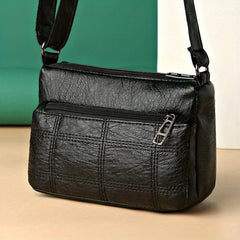 Women's Stitching Crossbody Bag Vintage PU Shoulder Bag Pockets Purse