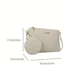 Geometric Print Shoulder Bag with Zipper Closure and Pouch