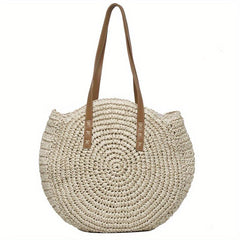 Round Straw Braided Shoulder Bag Women's Large Capacity Beach Bag