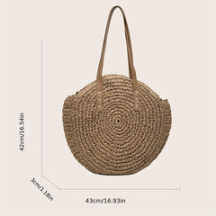 Round Straw Braided Shoulder Bag Women's Large Capacity Beach Bag