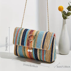 Rainbow Straw Woven Beach Bag Crossbody Purse