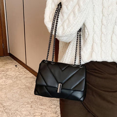 Chevron Flap Square Bag Chain Shoulder Purse Crossbody Bag With Turn Lock