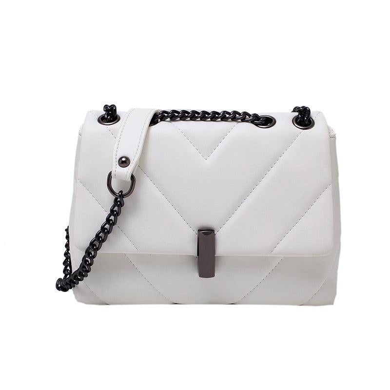 Chevron Flap Square Bag Chain Shoulder Purse Crossbody Bag With Turn Lock