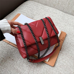 Chevron Flap Square Bag Chain Shoulder Purse Crossbody Bag With Turn Lock
