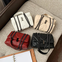 Chevron Flap Square Bag Chain Shoulder Purse Crossbody Bag With Turn Lock