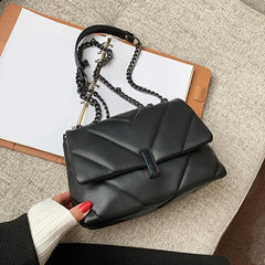 Chevron Flap Square Bag Chain Shoulder Purse Crossbody Bag With Turn Lock