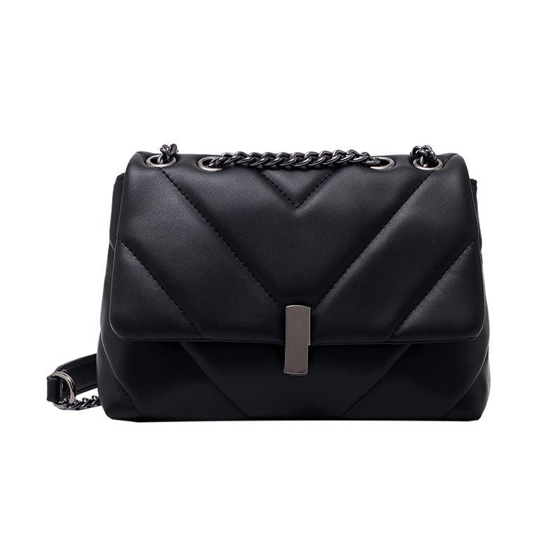 Chevron Flap Square Bag Chain Shoulder Purse Crossbody Bag With Turn Lock