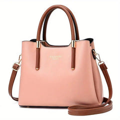 Two Tone PU Leather Shoulder Bag Large Capacity Portable Tote Handbag