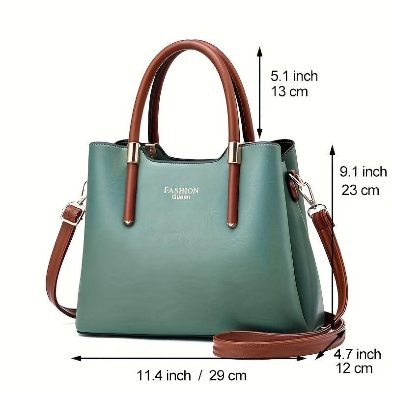 Two Tone PU Leather Shoulder Bag Large Capacity Portable Tote Handbag