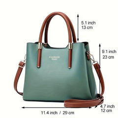 Two Tone PU Leather Shoulder Bag Large Capacity Portable Tote Handbag