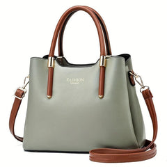 Two Tone PU Leather Shoulder Bag Large Capacity Portable Tote Handbag