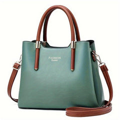 Two Tone PU Leather Shoulder Bag Large Capacity Portable Tote Handbag
