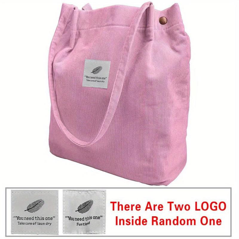 Corduroy Patch Letter Shoulder Bag Large Capacity Stylish Shopping Bag
