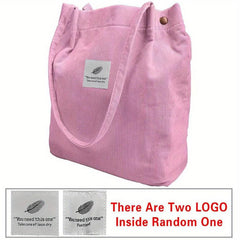 Corduroy Patch Letter Shoulder Bag Large Capacity Stylish Shopping Bag