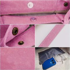 Corduroy Patch Letter Shoulder Bag Large Capacity Stylish Shopping Bag