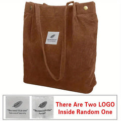 Corduroy Patch Letter Shoulder Bag Large Capacity Stylish Shopping Bag