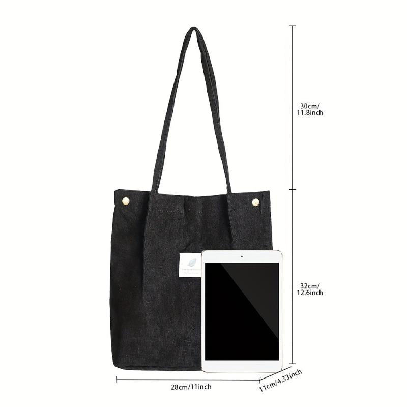 Corduroy Patch Letter Shoulder Bag Large Capacity Stylish Shopping Bag