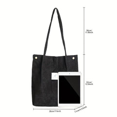 Corduroy Patch Letter Shoulder Bag Large Capacity Stylish Shopping Bag