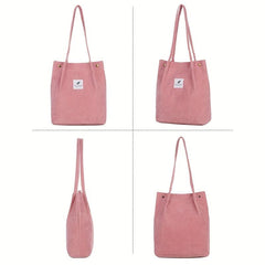 Corduroy Patch Letter Shoulder Bag Large Capacity Stylish Shopping Bag