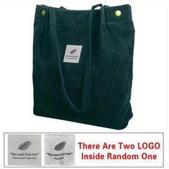 Corduroy Patch Letter Shoulder Bag Large Capacity Stylish Shopping Bag