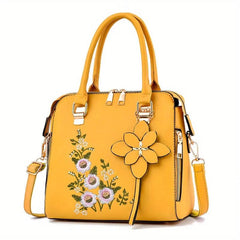 Floral Detail Shoulder Bag Zipper Handbag For Work Casual Crossbody Bag