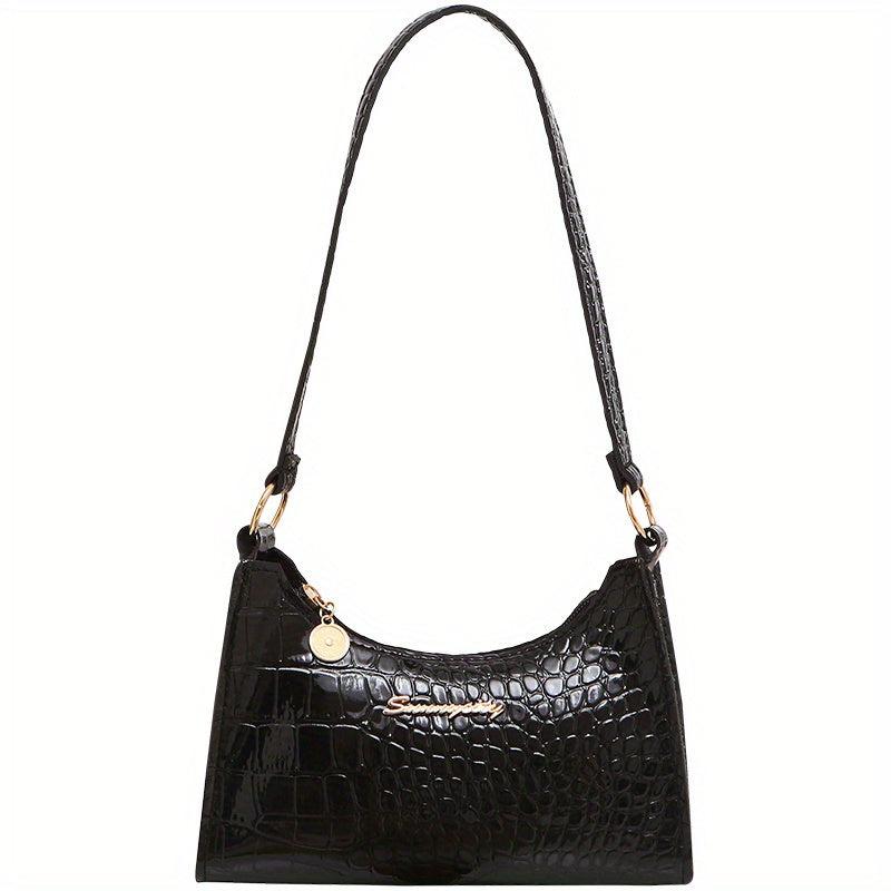 Crocodile Pattern Underarm Bag Solid Shoulder Bag Women's PU Leather Purse