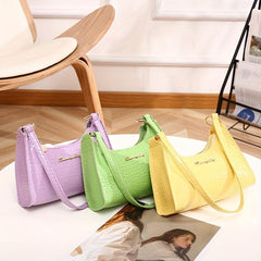 Crocodile Pattern Underarm Bag Solid Shoulder Bag Women's PU Leather Purse