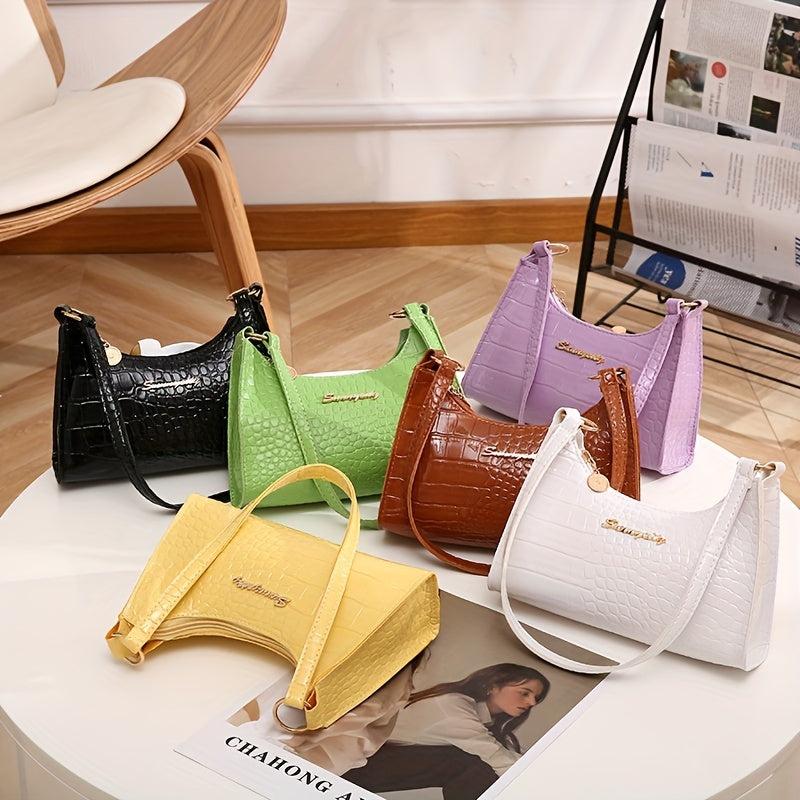 Crocodile Pattern Underarm Bag Solid Shoulder Bag Women's PU Leather Purse