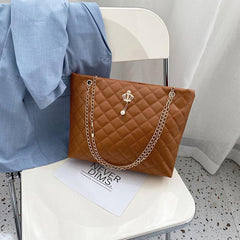 Argyle Quilted Chain Tote Bag Metal Crown Shoulder Purse