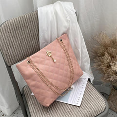 Argyle Quilted Chain Tote Bag Metal Crown Shoulder Purse