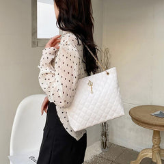 Argyle Quilted Chain Tote Bag Metal Crown Shoulder Purse