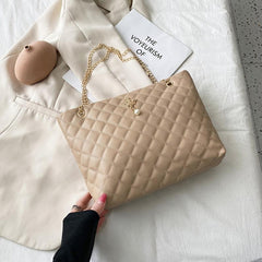 Argyle Quilted Chain Tote Bag Metal Crown Shoulder Purse