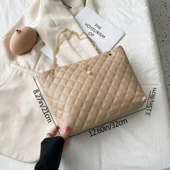 Argyle Quilted Chain Tote Bag Metal Crown Shoulder Purse