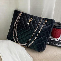 Argyle Quilted Chain Tote Bag Metal Crown Shoulder Purse
