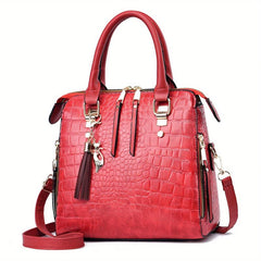 Crocodile Embossed Handbags Tassel Decor Crossbody Bag Top Handle Satchel Purse