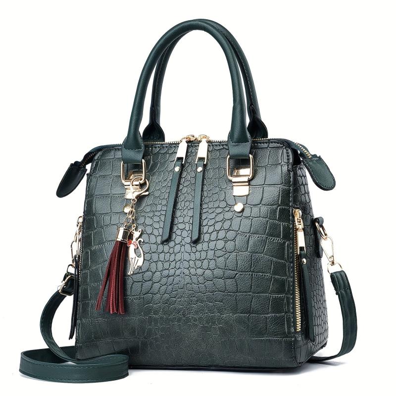 Crocodile Embossed Handbags Tassel Decor Crossbody Bag Top Handle Satchel Purse