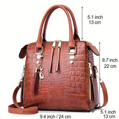 Crocodile Embossed Handbags Tassel Decor Crossbody Bag Top Handle Satchel Purse