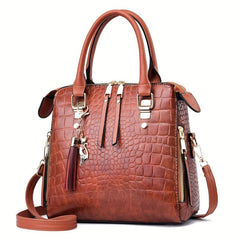 Crocodile Embossed Handbags Tassel Decor Crossbody Bag Top Handle Satchel Purse