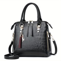 Crocodile Embossed Handbags Tassel Decor Crossbody Bag Top Handle Satchel Purse