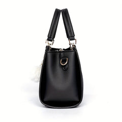 Women's Classic Tote Satchel Shoulder Bag with Pom Pom