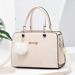 Women's Classic Tote Satchel Shoulder Bag with Pom Pom